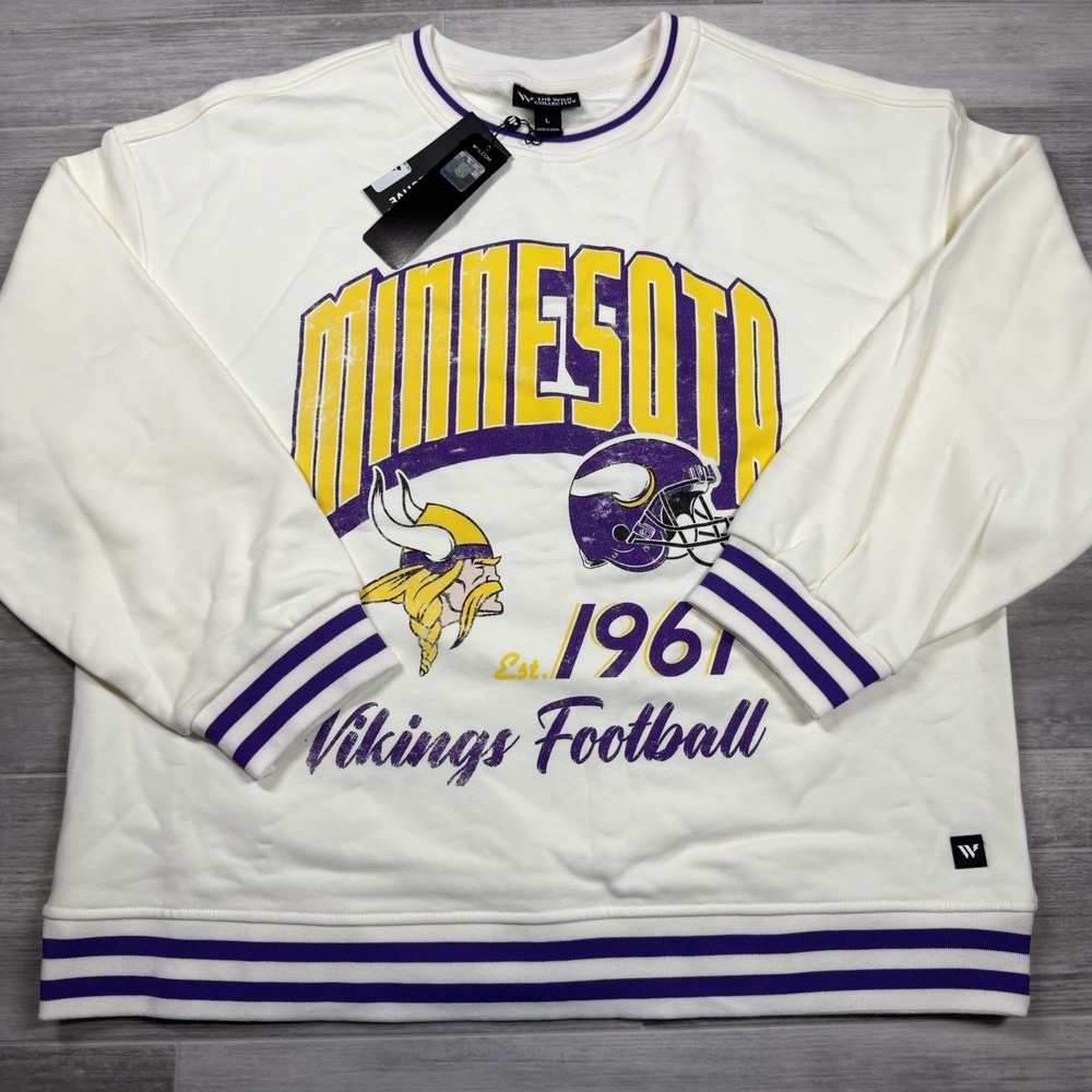 THE WILD COLLECTIVE Minnesota Vikings Sweatshirt Women's Large Oversized - Cream